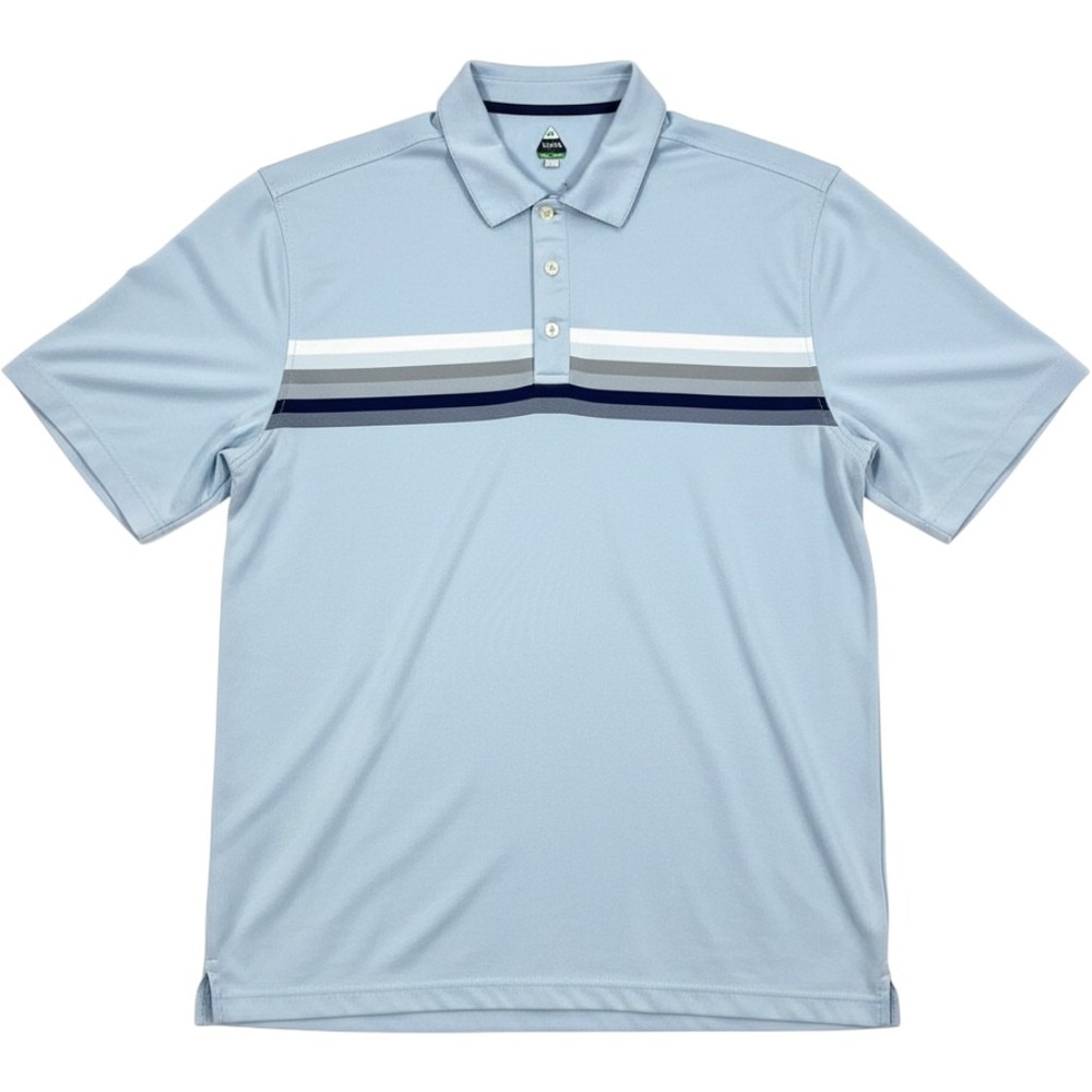 Bolle Golf B-Tech Mens XL Blue Striped Performance Polo Shirt Short Sleeve